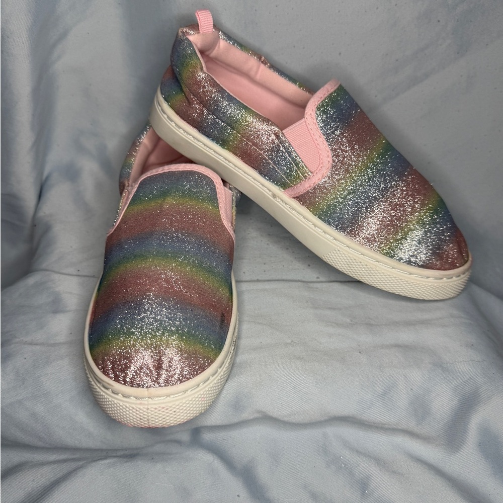 Rainbow Glitter Slip-On Sneakers | Girls Size 2